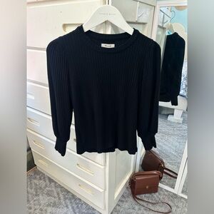 Madewell Black Knit Ribbed Puff Gathered Princess Long Sleeve Crewneck Sweater✨